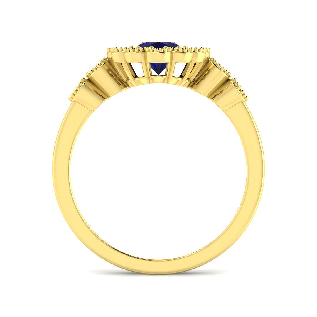 9ct Yellow Gold Oval Blue Sapphire and Diamond Ring 2