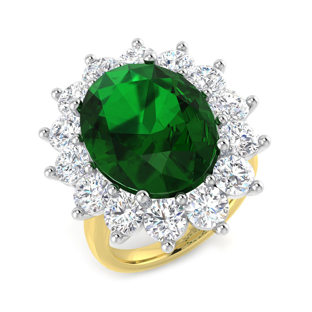 9ct Two Tone Oval Emerald and Diamond Ring 1