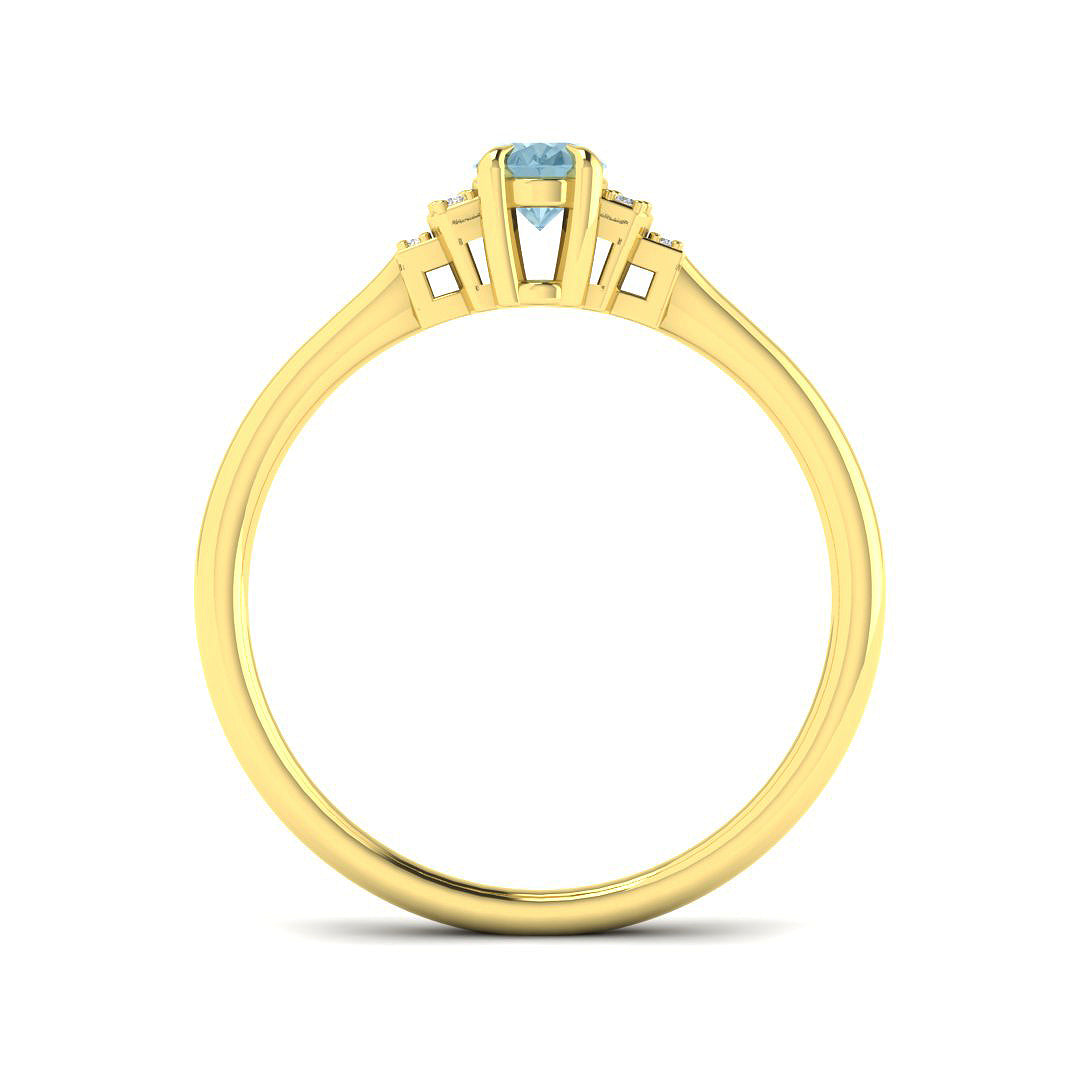 9ct Yellow Gold Oval Aquamarine and Diamond Ring 2