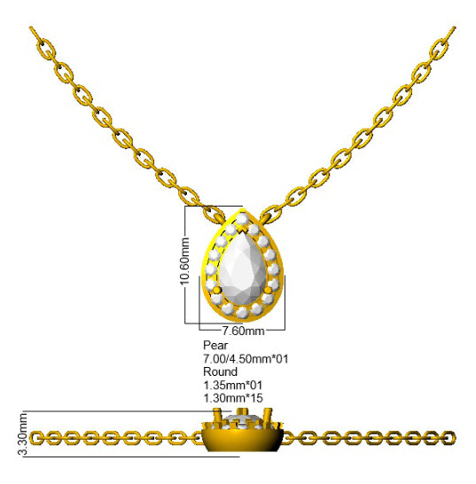 9ct Yellow Gold Pear Lab Grown Diamond Necklace 2