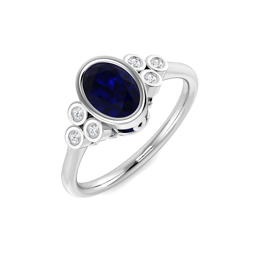 9ct White Gold Oval Blue Sapphire and Diamond Ring 1