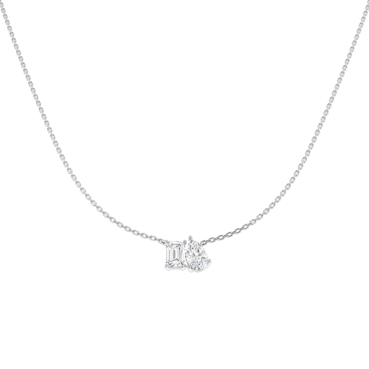 9ct White Gold Emerald Cut and Pear Lab Grown Diamond Necklace 1