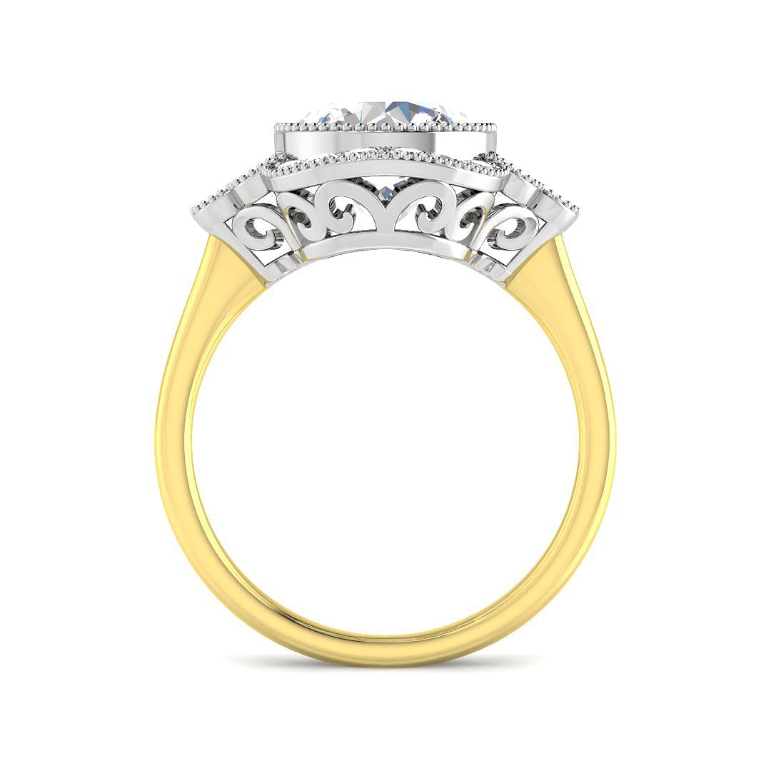 9ct Two Tone Round Cvd Old Cut Ring 2