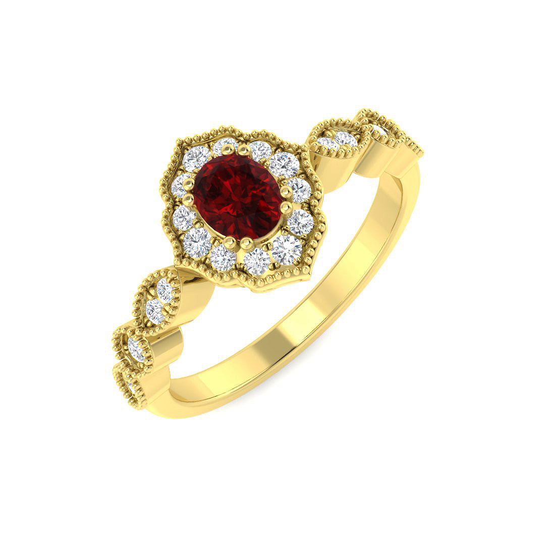 9ct Yellow Gold Oval Ruby and Diamond Ring 1