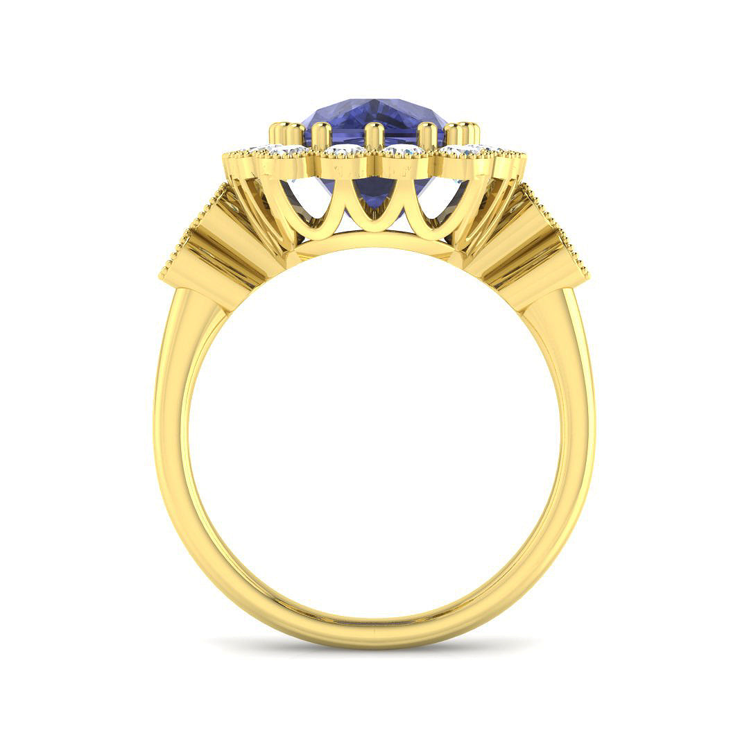 9ct Yellow Gold Cushion Tanzanite and Diamond Ring 2