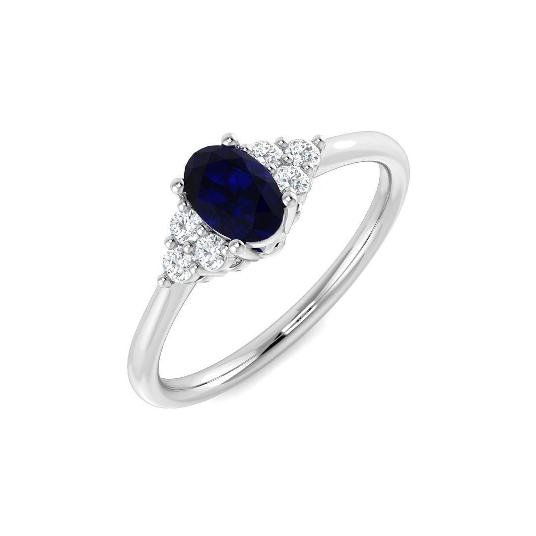 9ct White Gold Oval Blue Sapphire and Diamond Ring 1