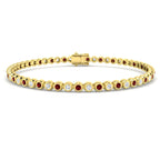 9ct Yellow Gold Round Lab Ruby and Lab Grown Diamond Bracelet 1