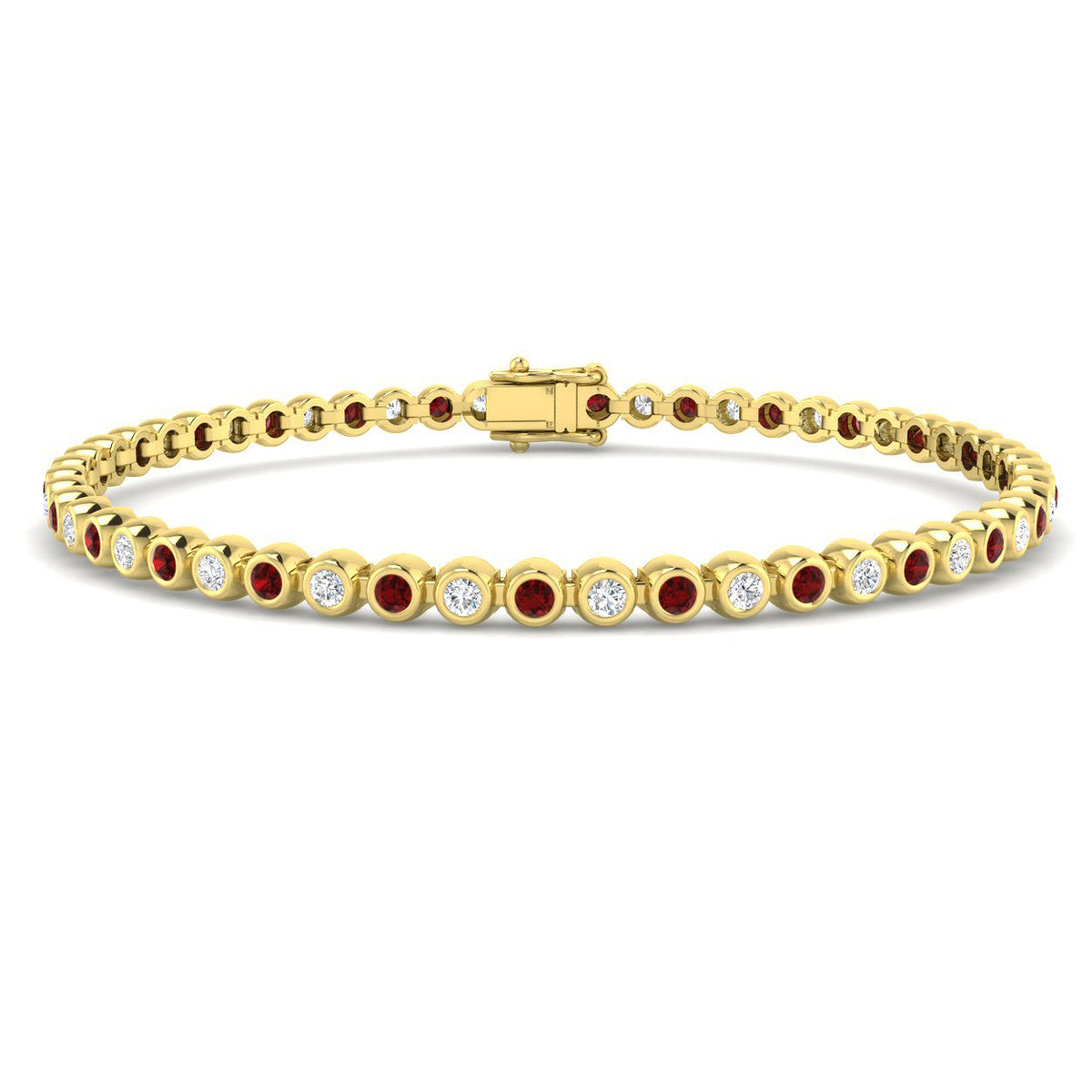 9ct Yellow Gold Round Lab Ruby and Lab Grown Diamond Bracelet 1