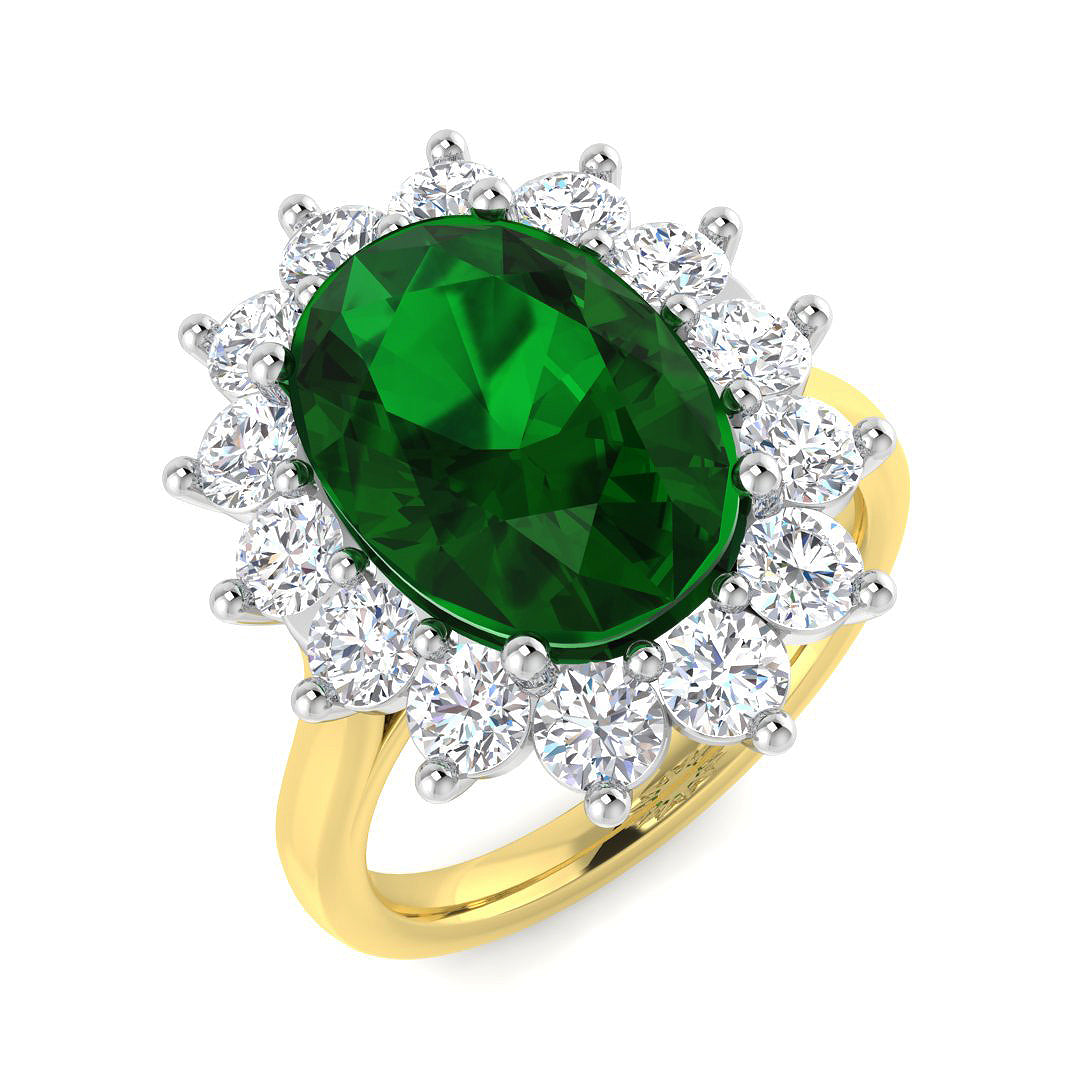 9ct Two Tone Oval Emerald and Diamond Ring 1