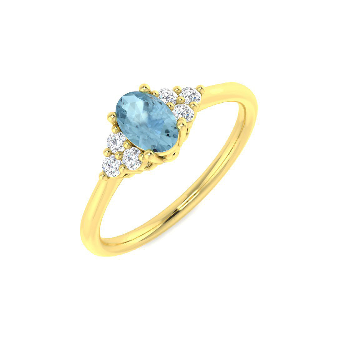 9ct Yellow Gold Oval Aquamarine and Diamond Ring 1