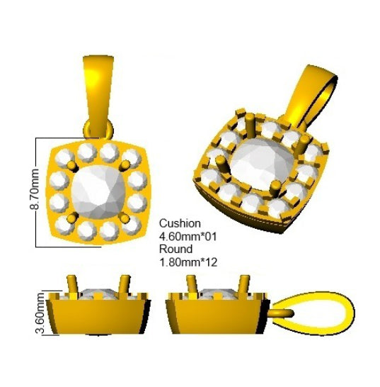 9ct Yellow Gold Cushion Lab Grown Diamond Pendant 2
