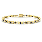 9ct Yellow Gold Round Lab Blue Sapphire and Lab Grown Diamond Bracelet 1