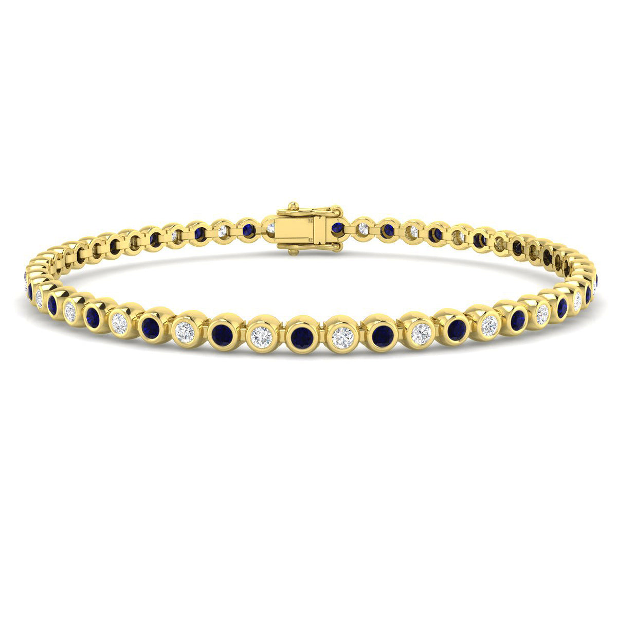9ct Yellow Gold Round Lab Blue Sapphire and Lab Grown Diamond Bracelet 1