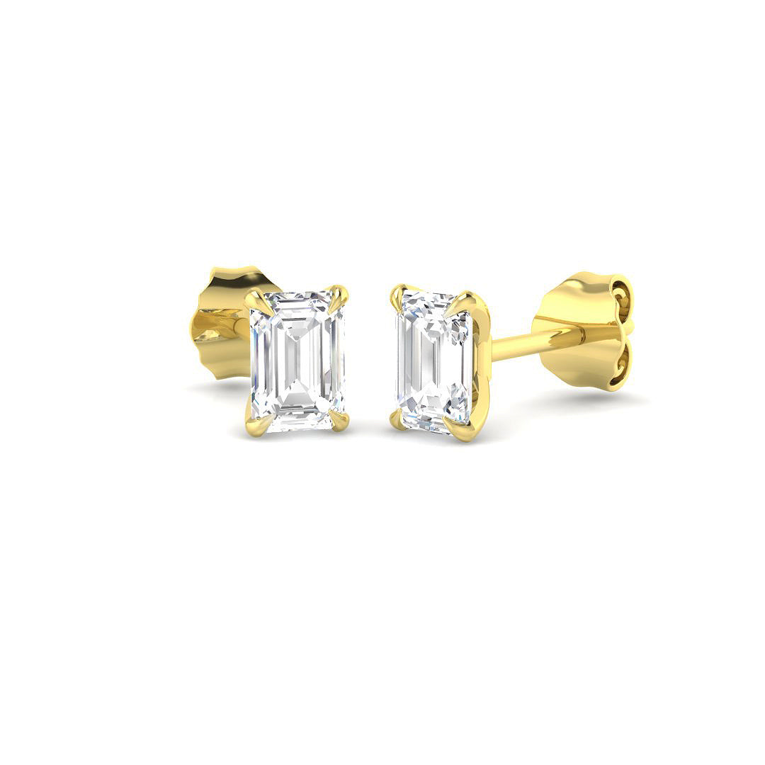 9ct Yellow Gold Emerald Cut Lab Grown Diamond Earrings 1