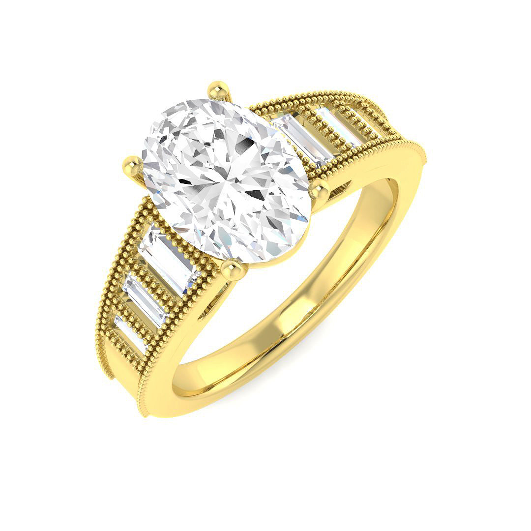 9ct Yellow Gold Baguette and Oval Lab Grown Diamond Ring 1