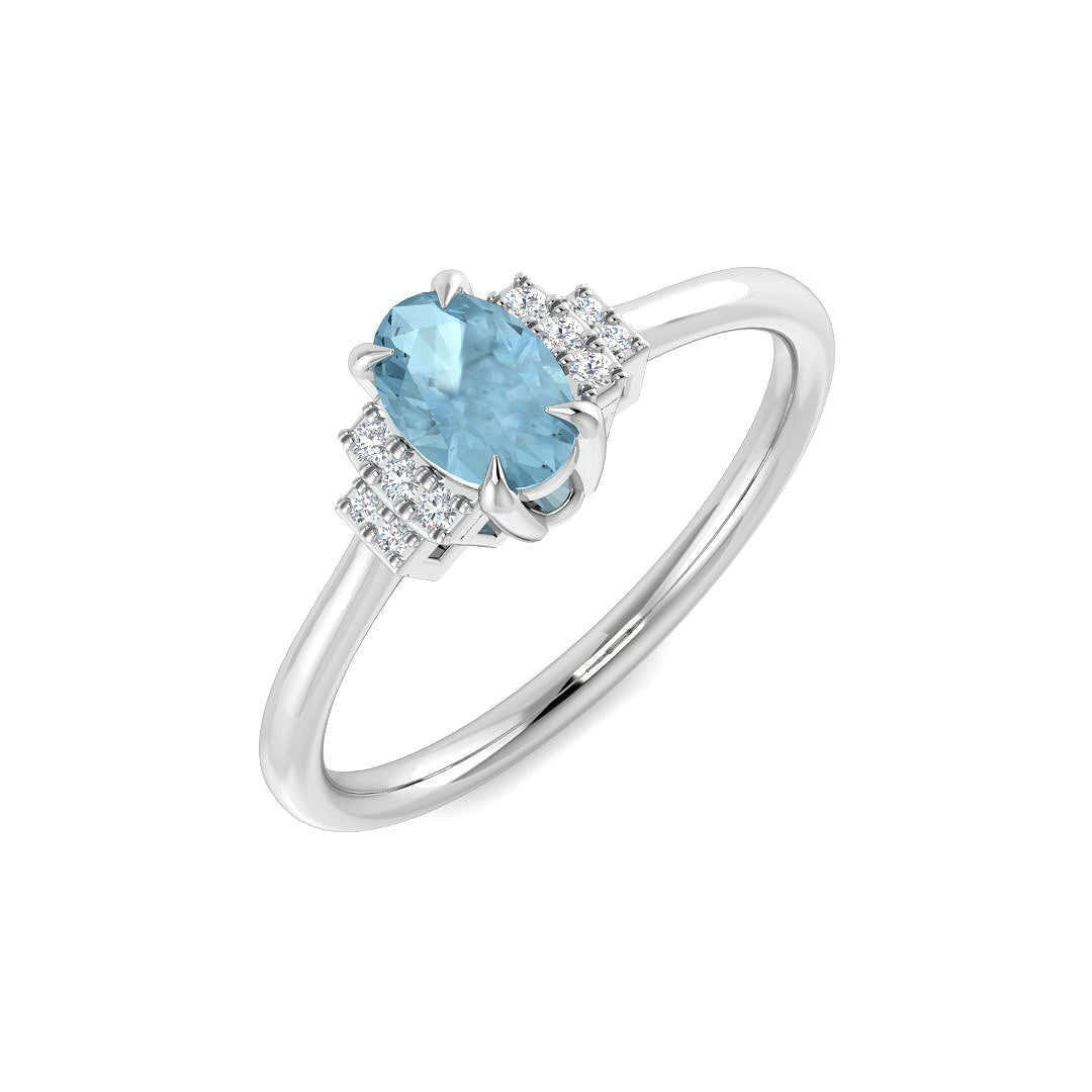 9ct White Gold Oval Aquamarine and Diamond Ring 1