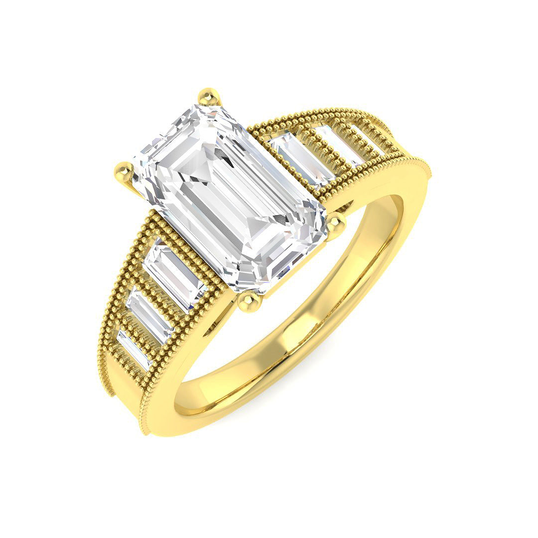 9ct Yellow Gold Baguette and Emerald Cut Lab Grown Diamond Ring 1