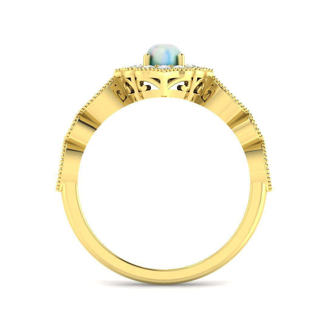 9ct Yellow Gold Oval Opal and Diamond Ring 2