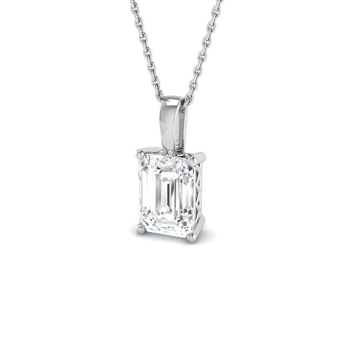 9ct White Gold Emerald Cut Lab Grown Diamond Pendant 1