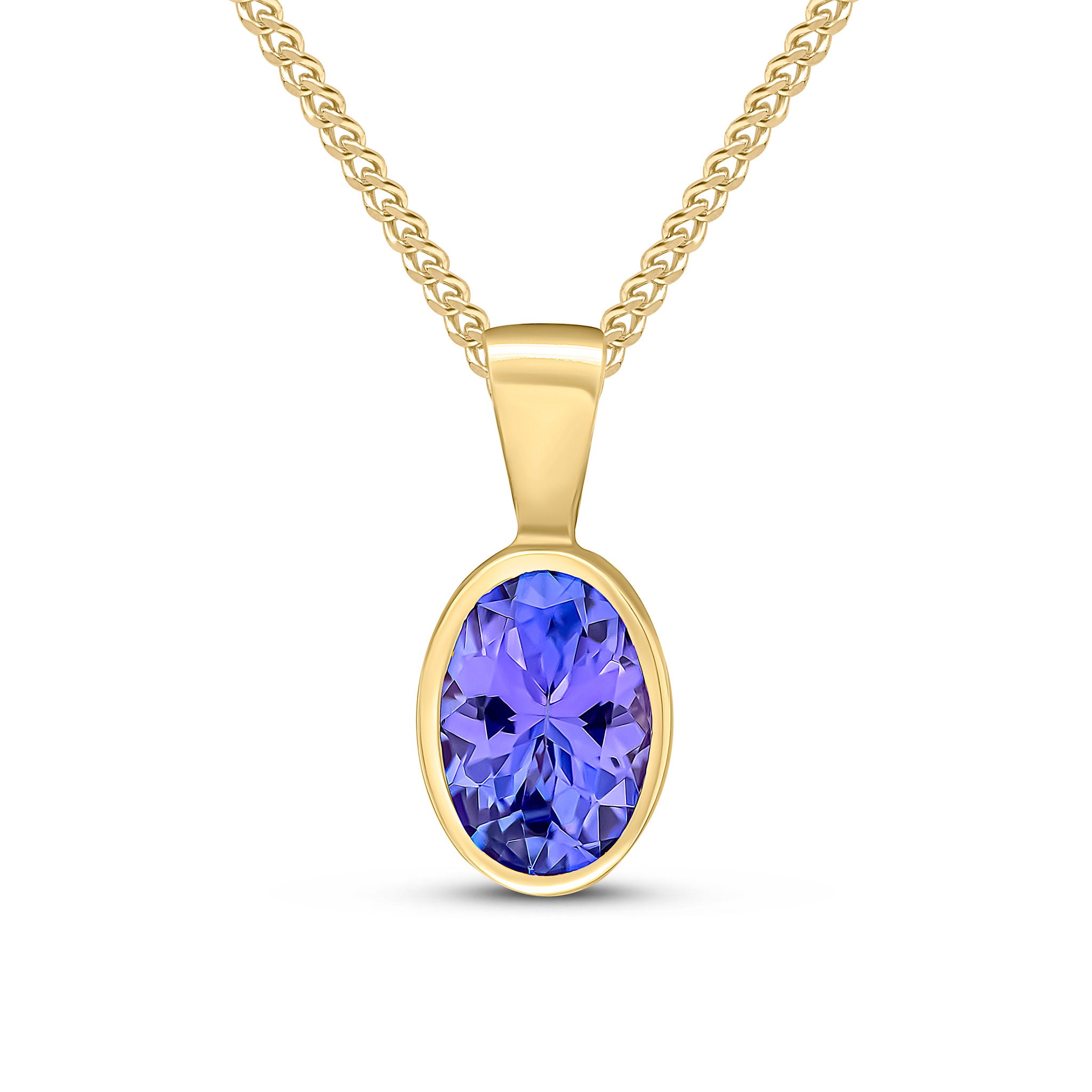 9ct Yellow Gold 7x5 Oval Tanzanite Rubover Pendant