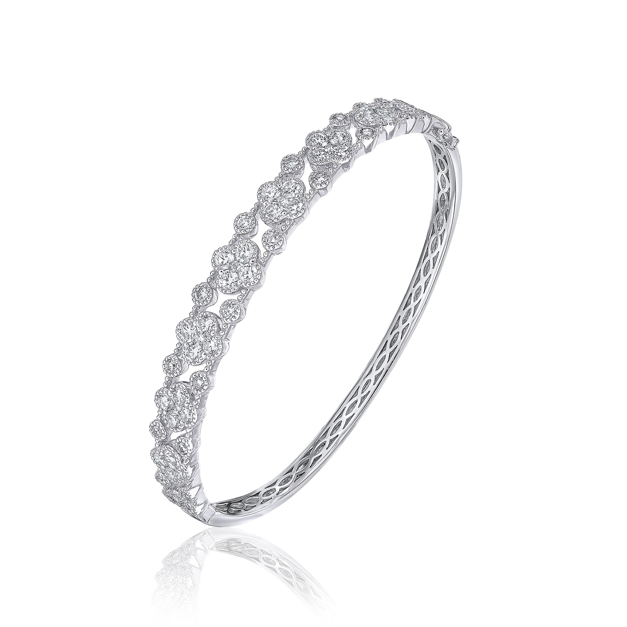 18wg Diamond Clover Milgrain Set Bangle