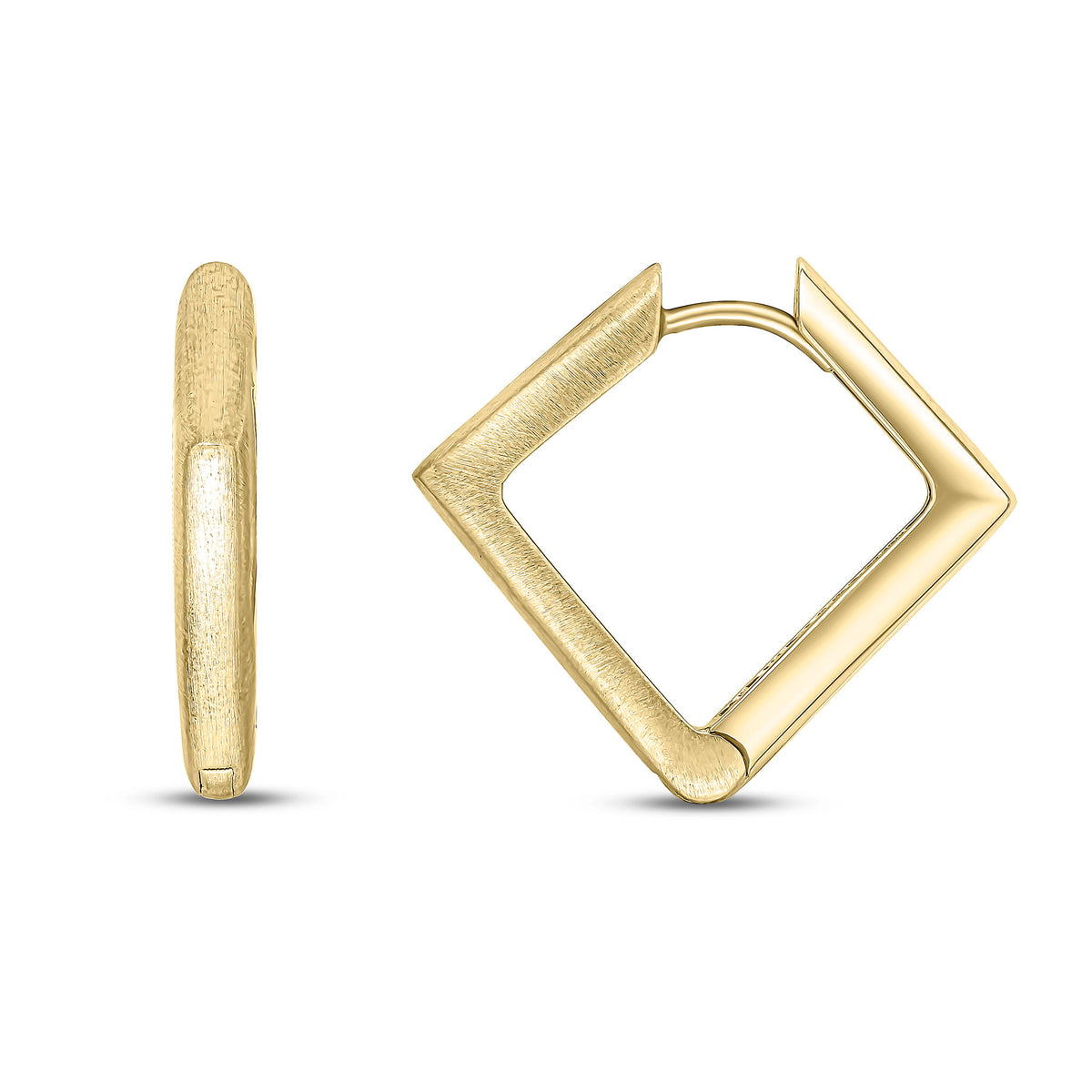9ct Yellow Gold Satin & Polished Square Huggy Earrings