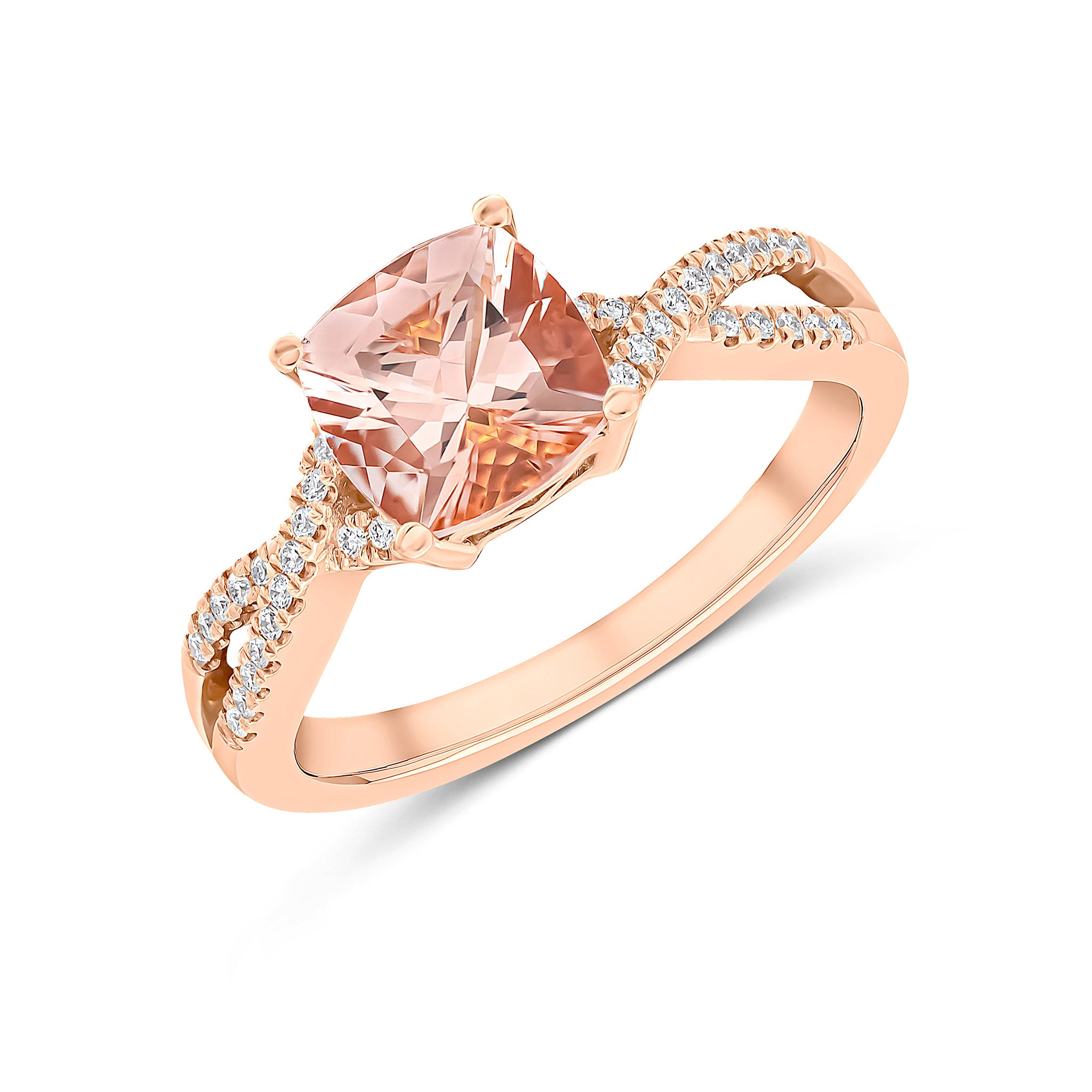 18ct Rose Gold Cushion Morganite Single Stone Twist Ring
