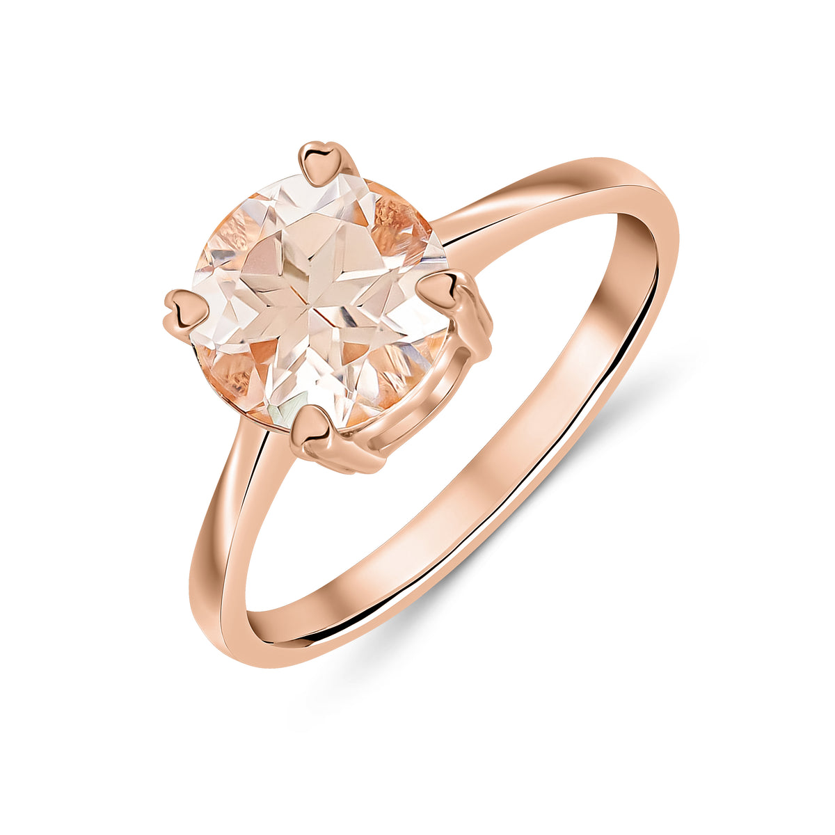 9ct Rose Gold 8mm Round Morganite Single Stone Claw Ring