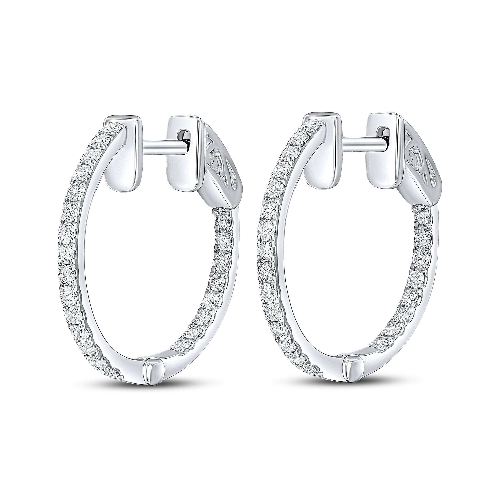 18ct White Gold Round Diamond Claw Set Full Hoop Earrings 0.35ct