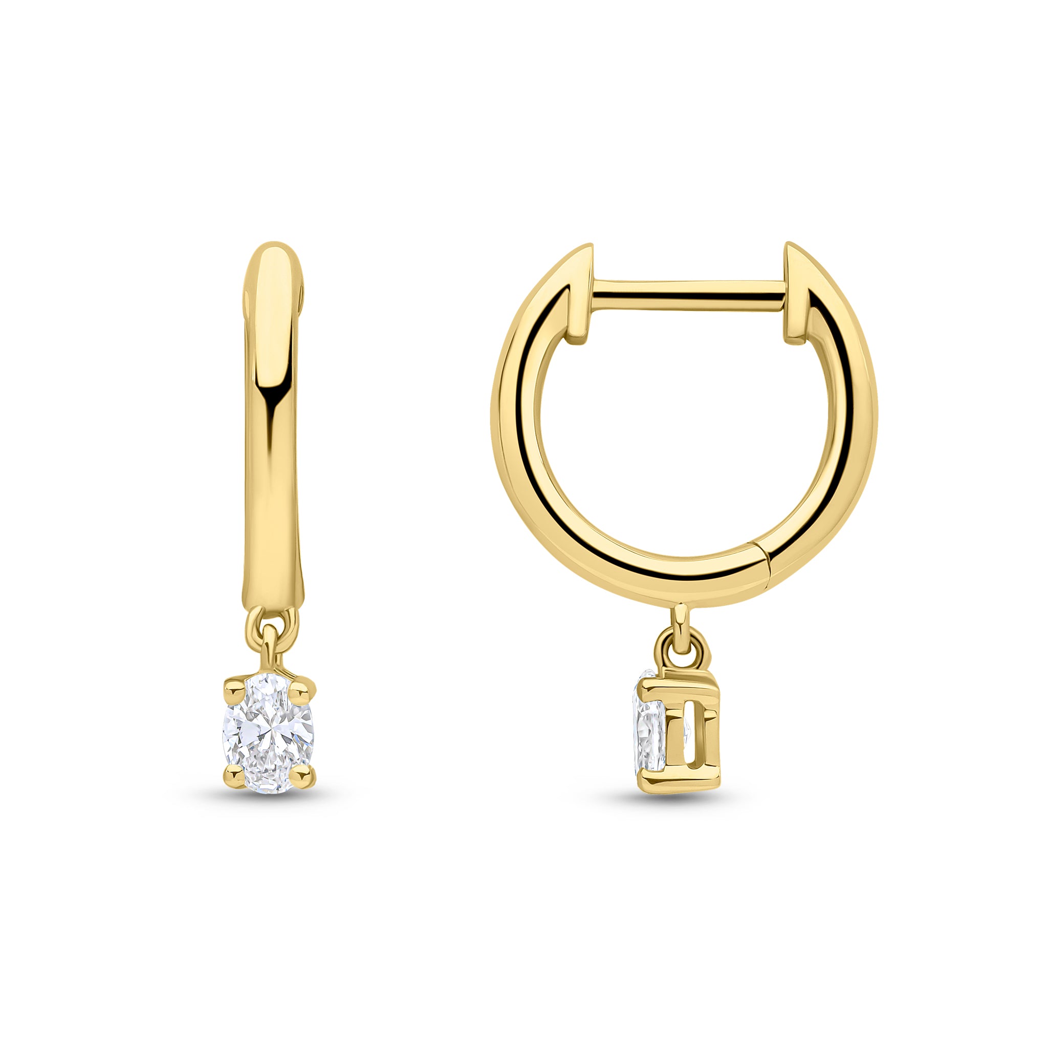 18ct Yellow Gold Plain Hoop Top with Oval Diamond Drop Earrings