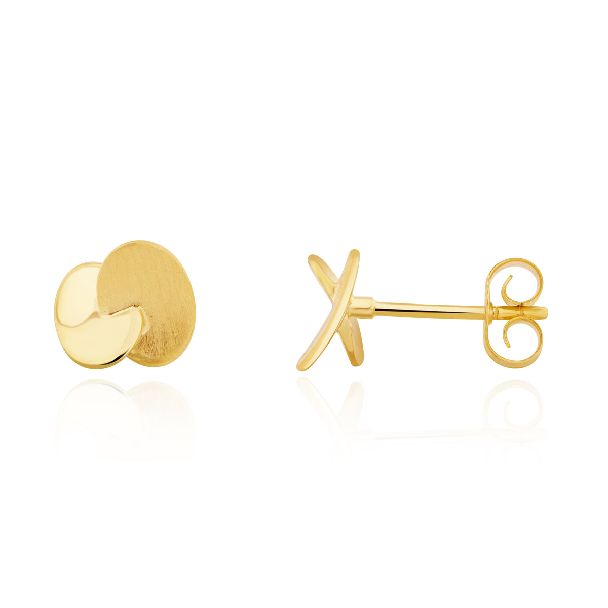 9ct Yellow Gold Polished Satin Double Oval Stud Earrings