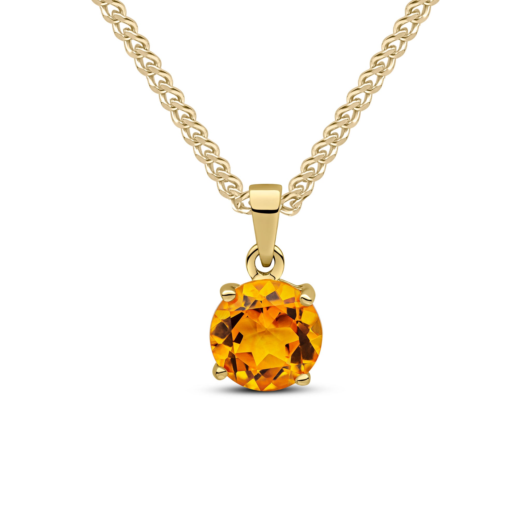 9ct Yellow Gold 8mm Round Citrine Claw Set Pendant