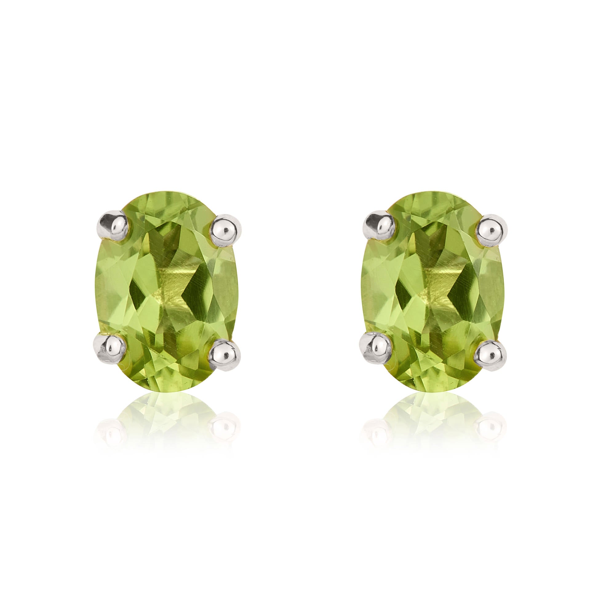 9ct White Gold 7x5 Oval Peridot Claw Stud Earrings