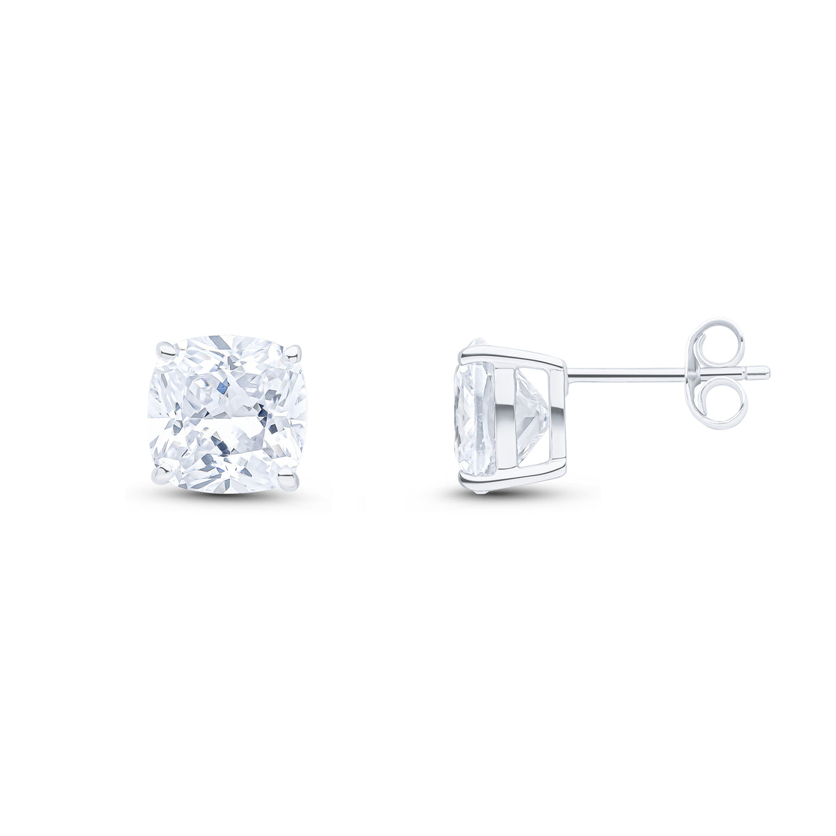 9ct White Gold 8mm Cushion CZ Claw Set Earrings