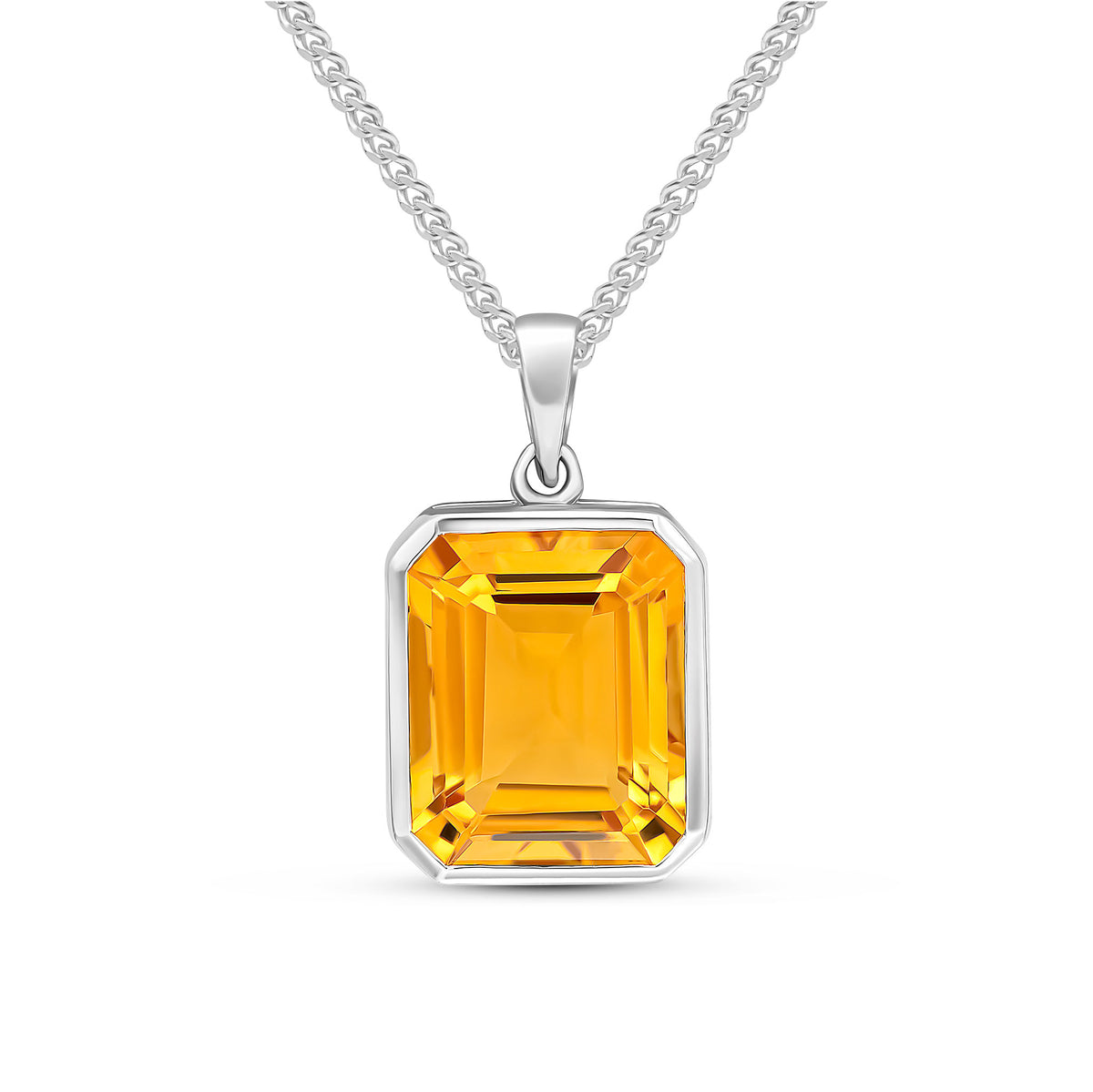 9ct White Gold 12x10 Octagon Citrine Rubover Pendant