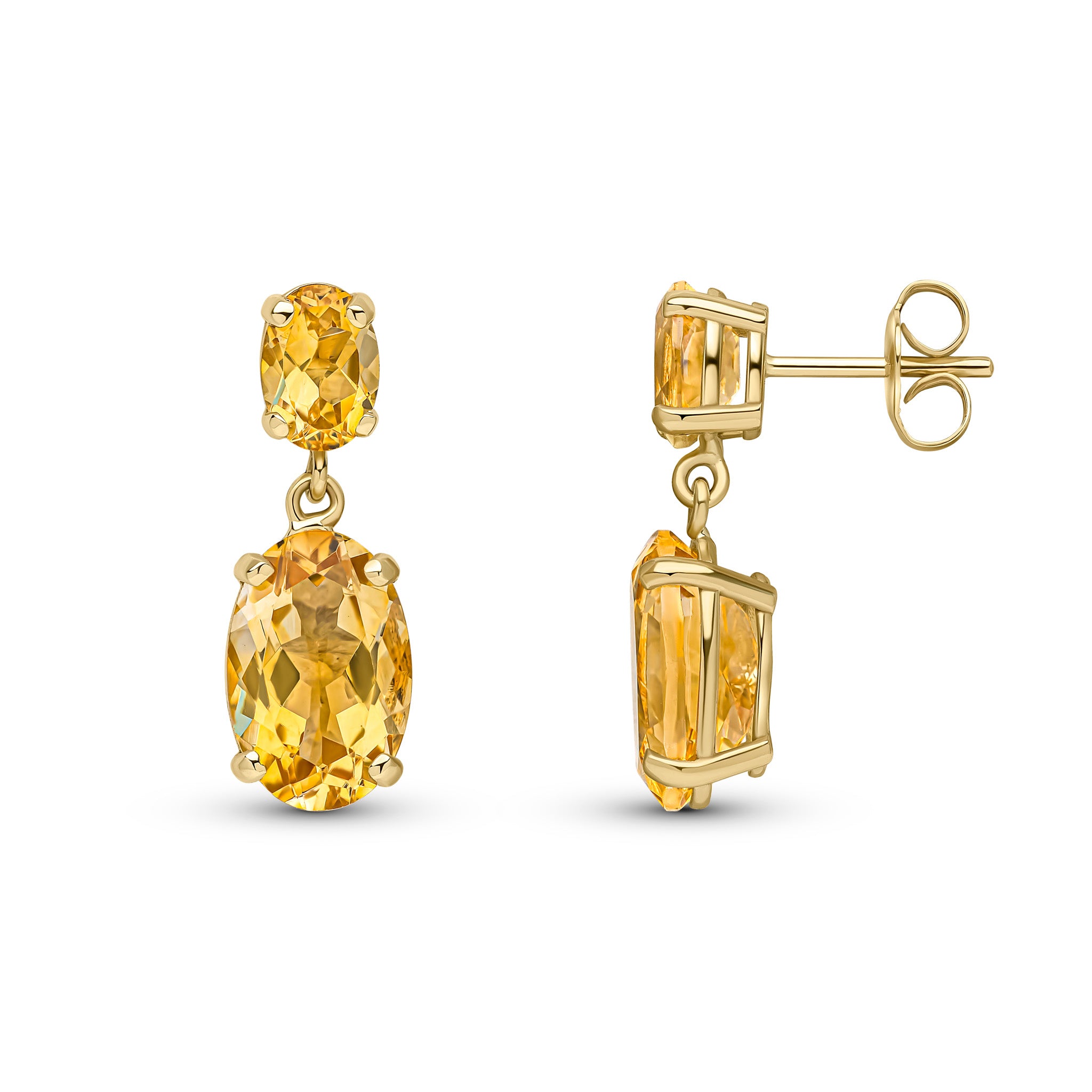 9ct Yellow Gold Oval Citrine Claw Set 2 Stone Drop Earrings
