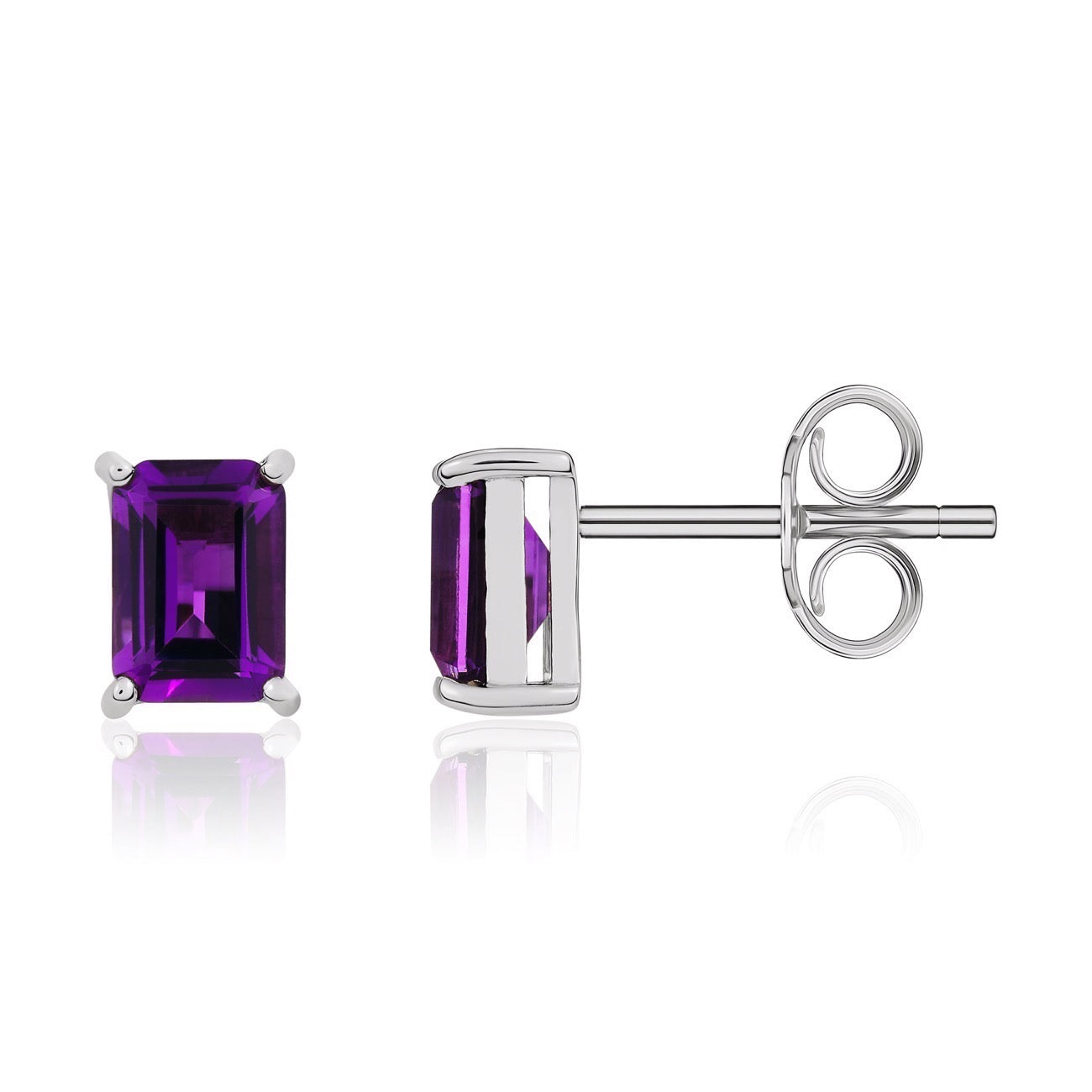 9ct White Gold 7x5 Octagon Amethyst Claw Set Earrings