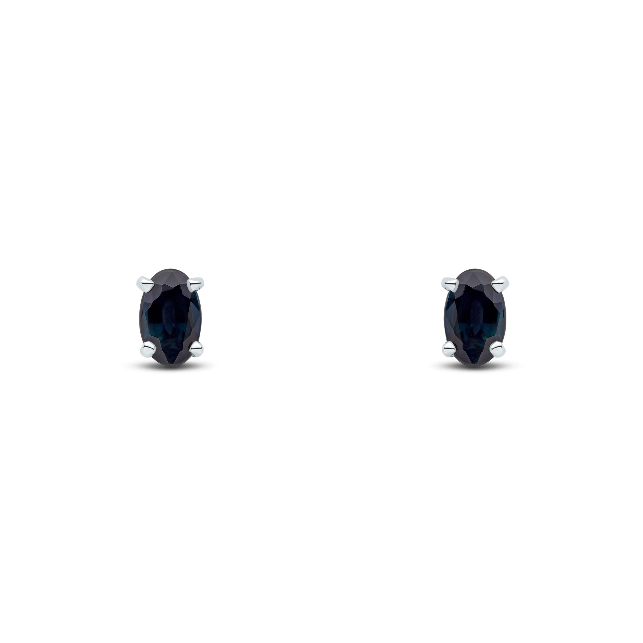9ct White Gold 5x3 Oval Sapphire Claw Earrings