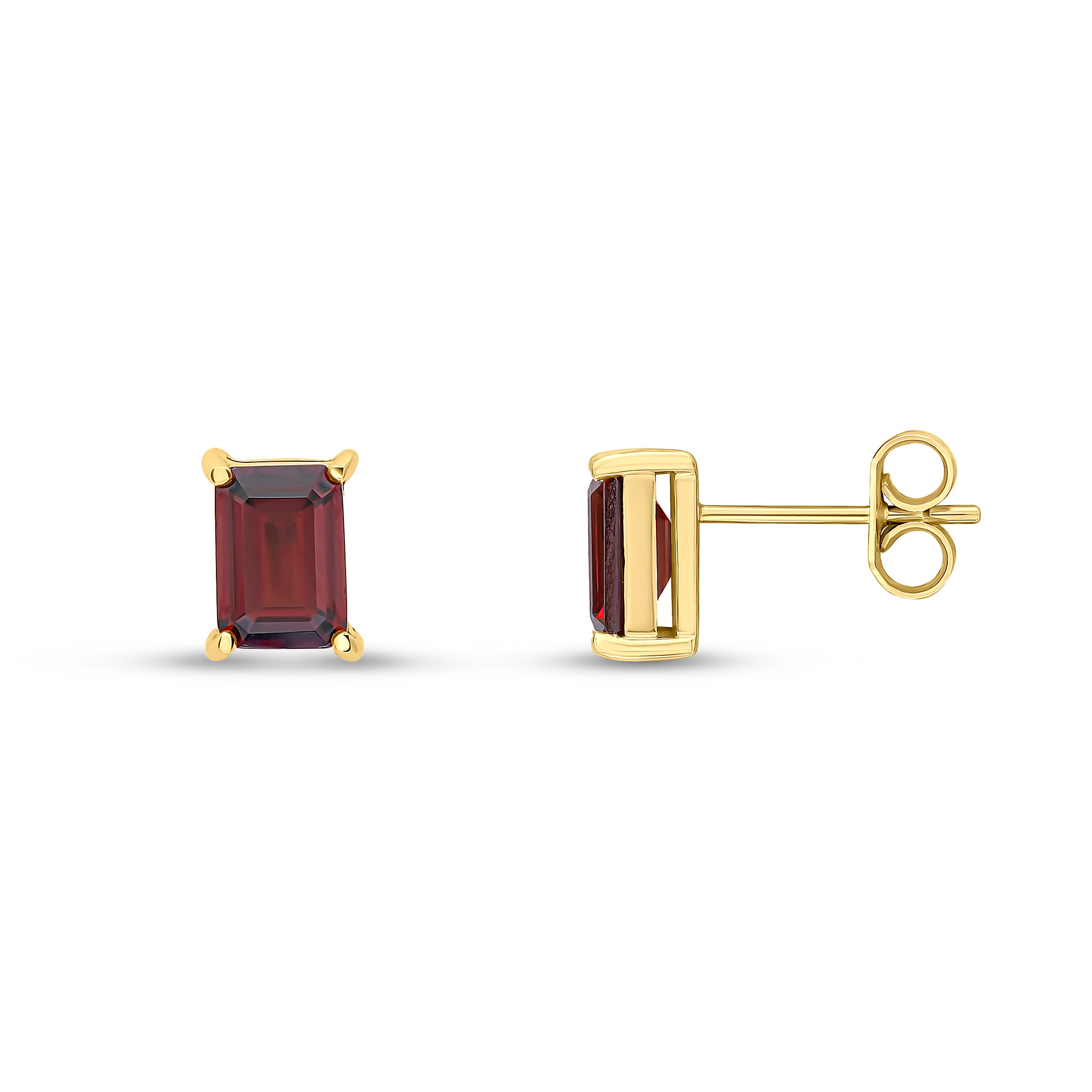 9ct Yellow Gold 7x5 Octagon Garnet Claw Set Earrings