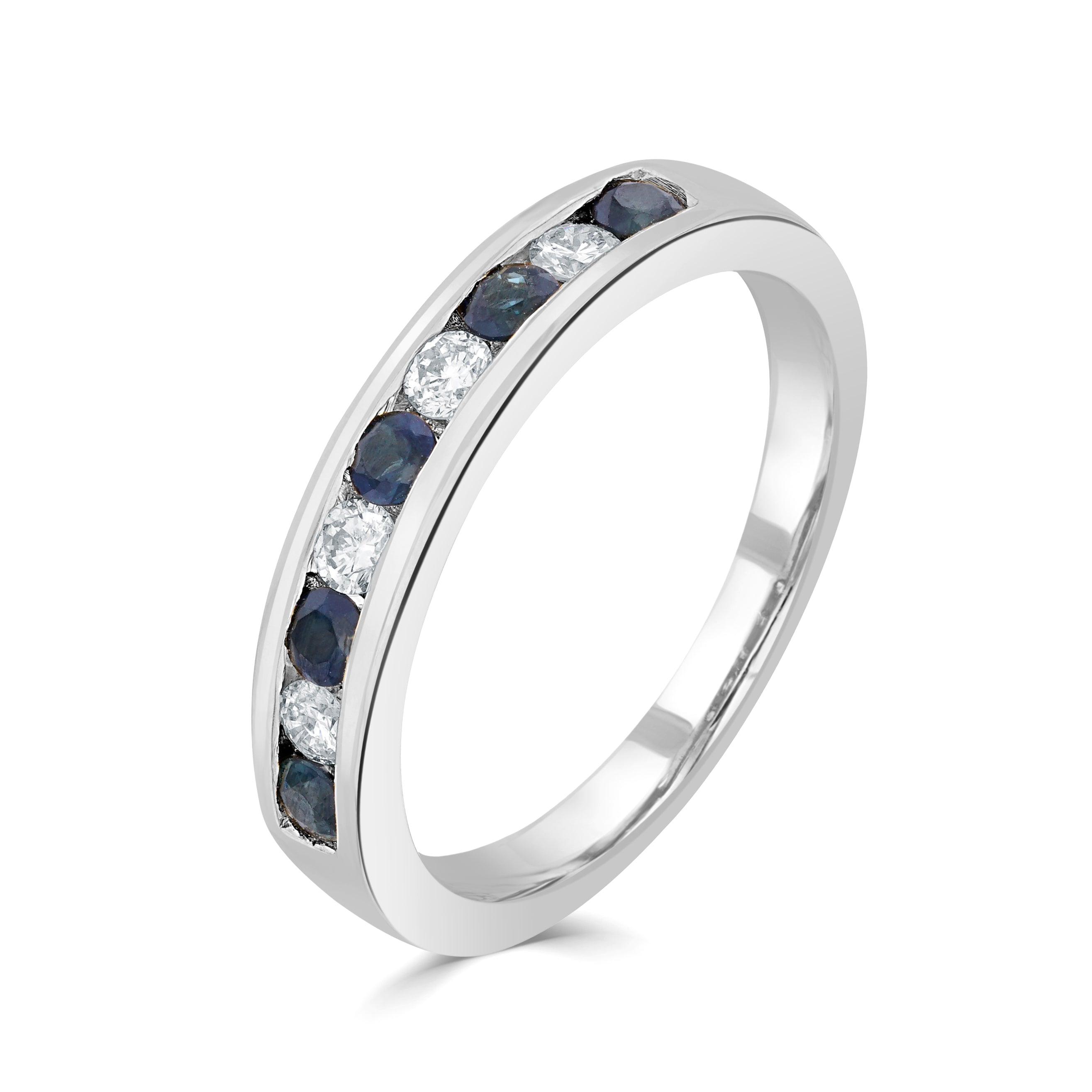 9CT WG ROUND SAPPHIRE & ROUND DIAMOND CHANNEL SET 9ST RING 1