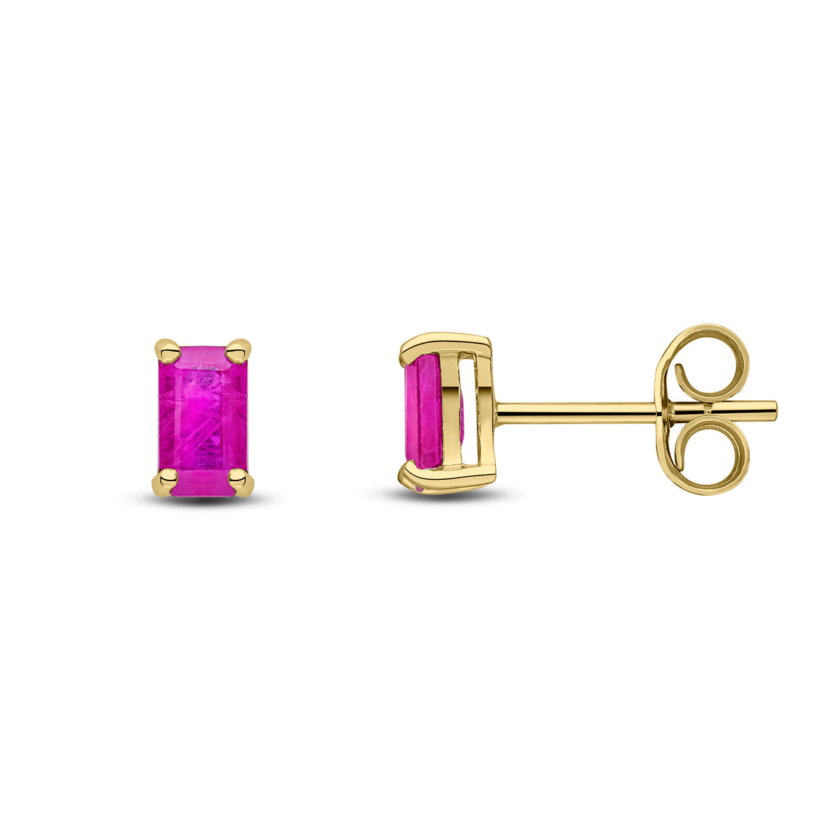 9ct Yellow Gold 5x3 Octagon Ruby Claw Set Earrings