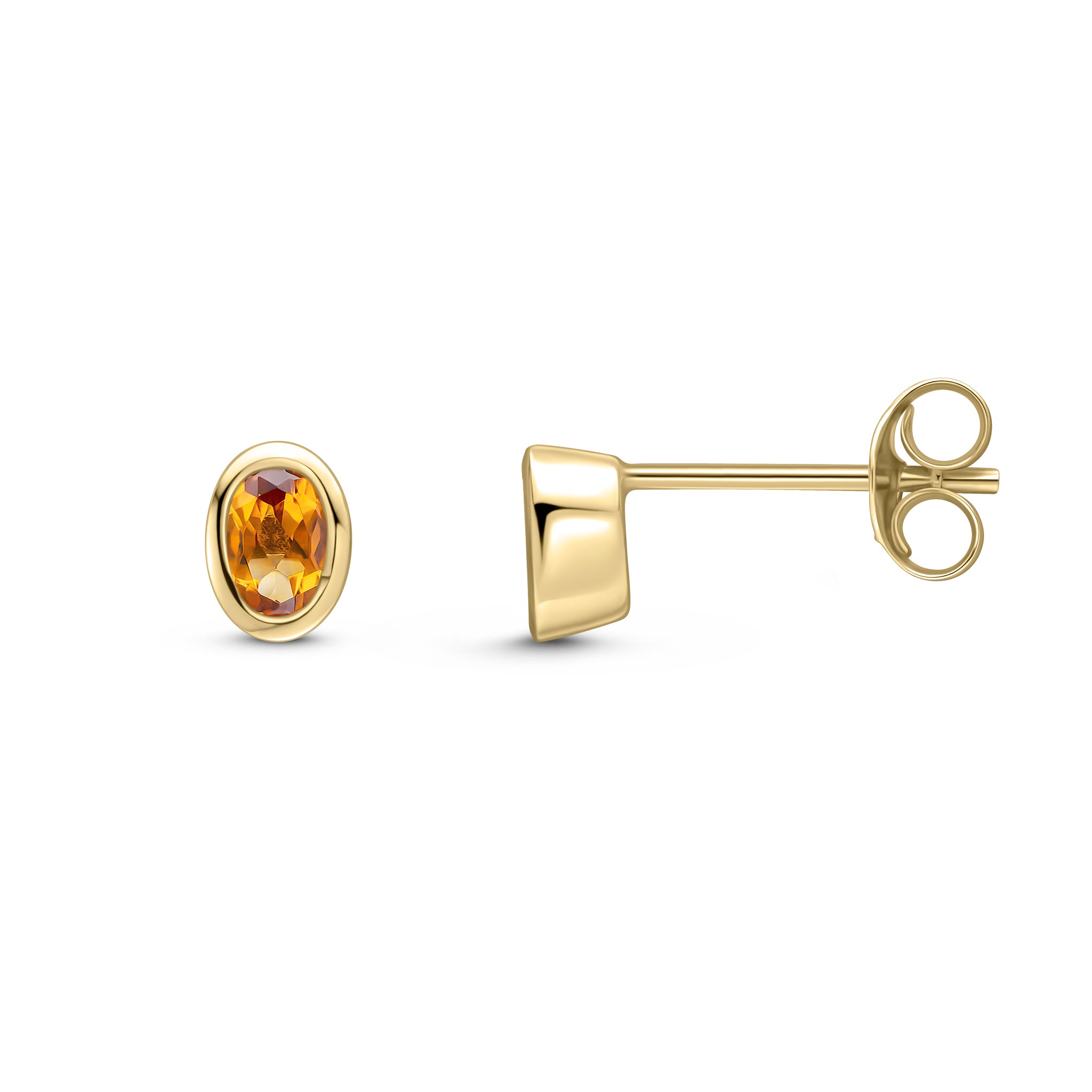 9ct Yellow Gold 4x3 Oval Citrine Rubover Set Earrings