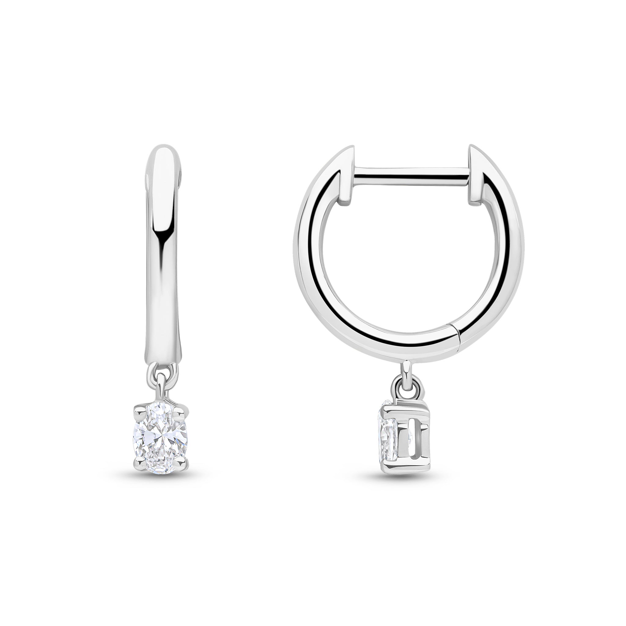 18ct White Gold Plain Hoop Top with Oval Diamond Drop Earrings