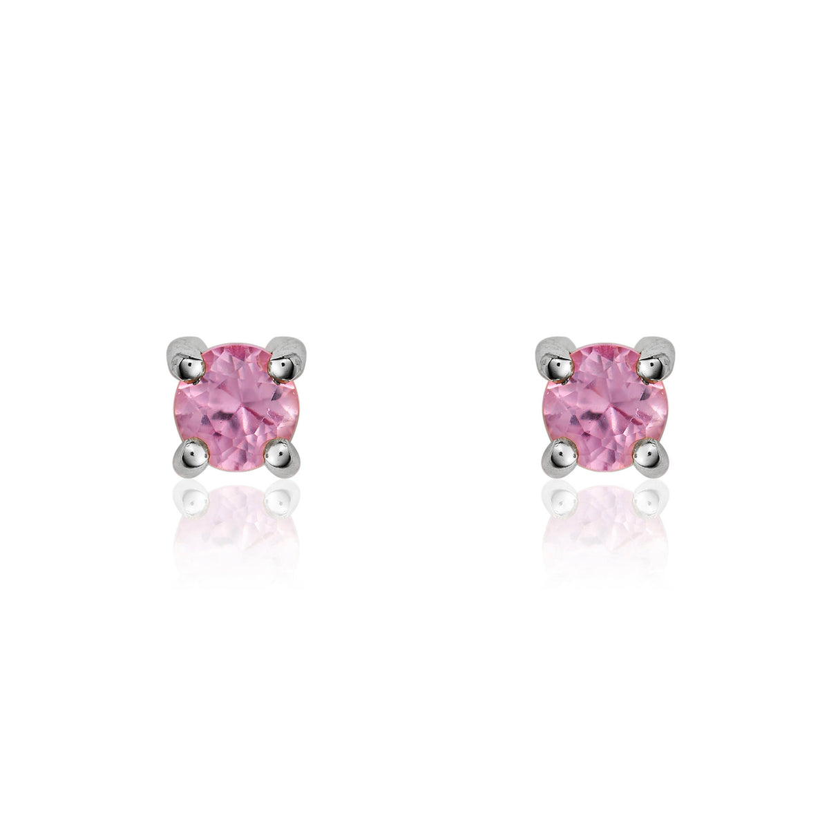 9ct White Gold 3mm Round Pink Sapphire 4 Claw Stud Earrings