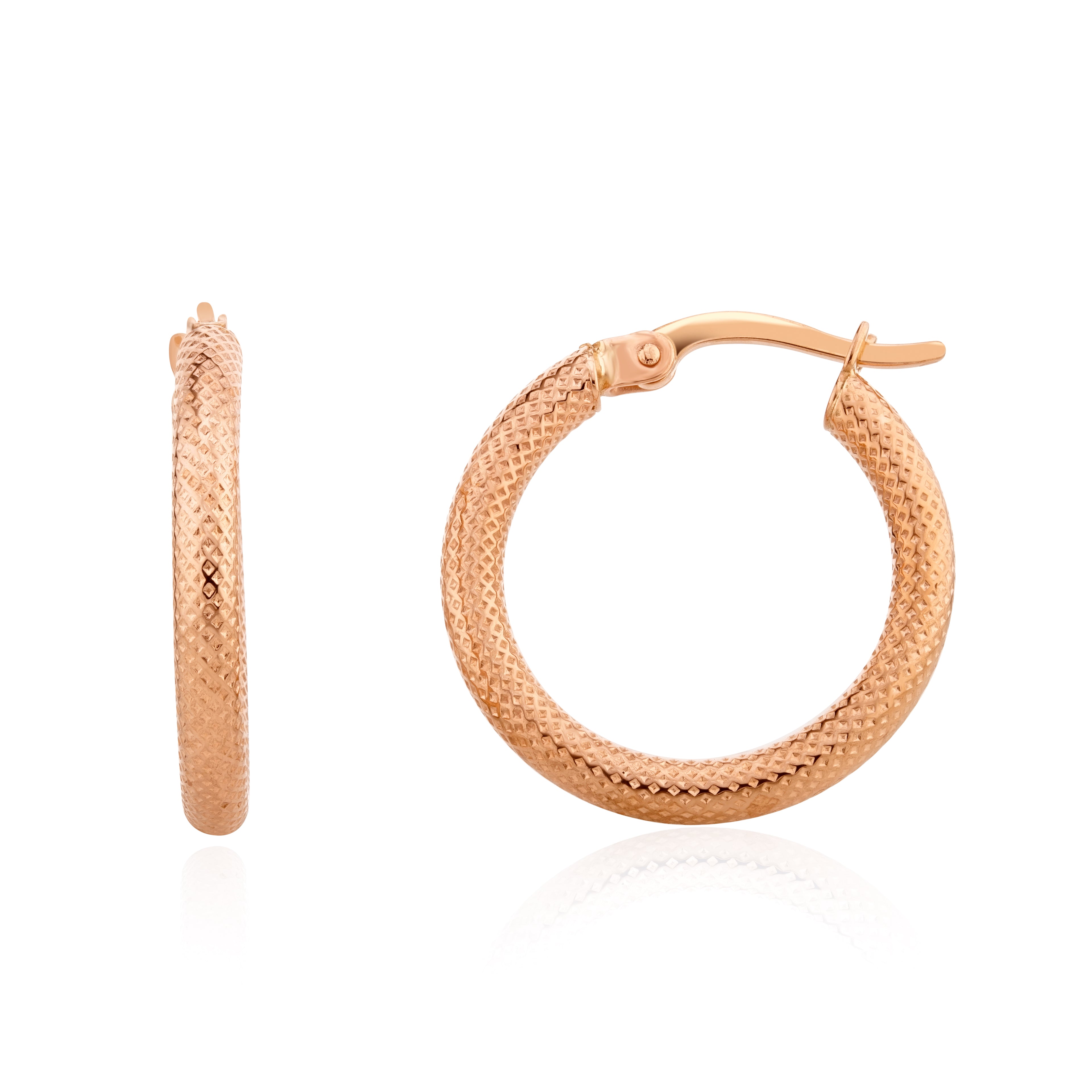 9ct rose gold.Text.round.Hoop earrings