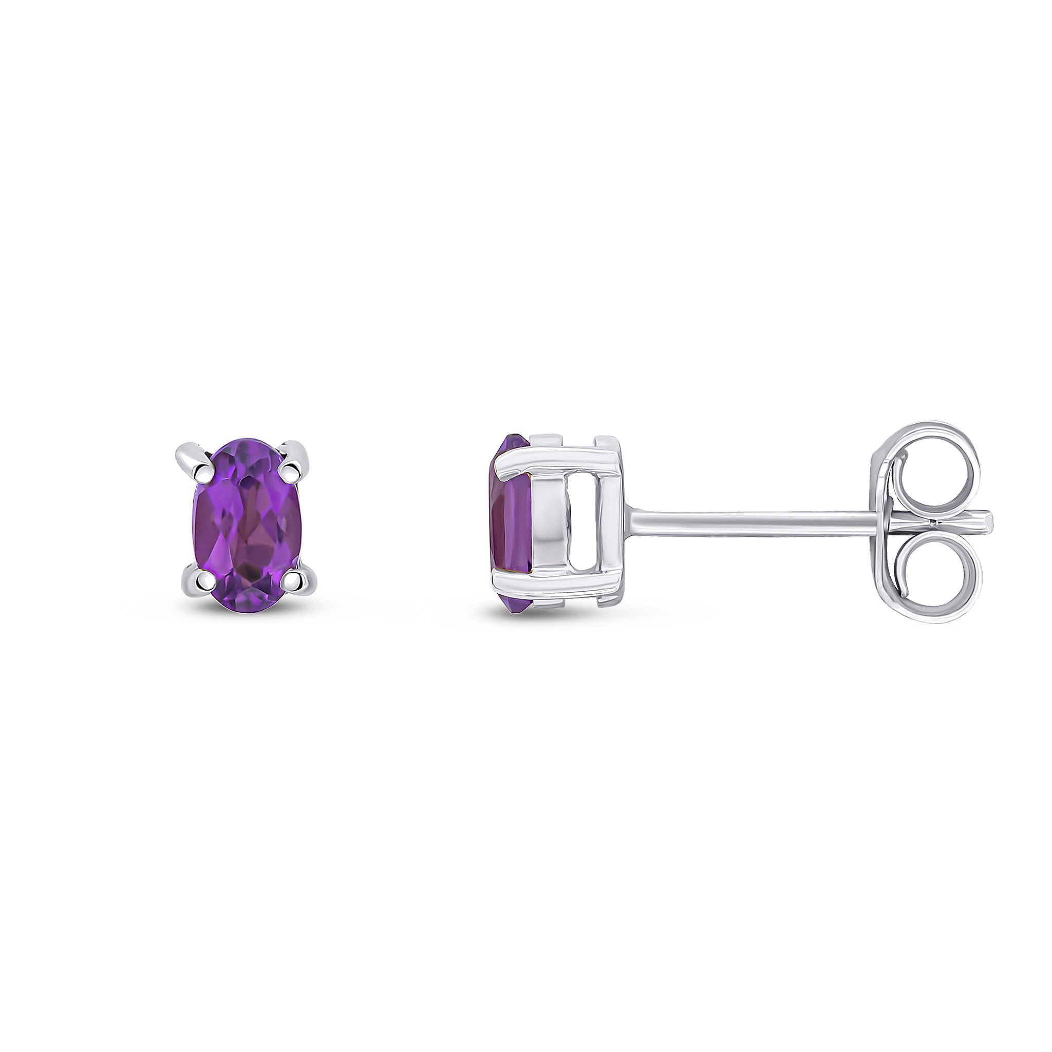 9ct white gold 5 x 3mm oval Amethyst Claw Set Earrings