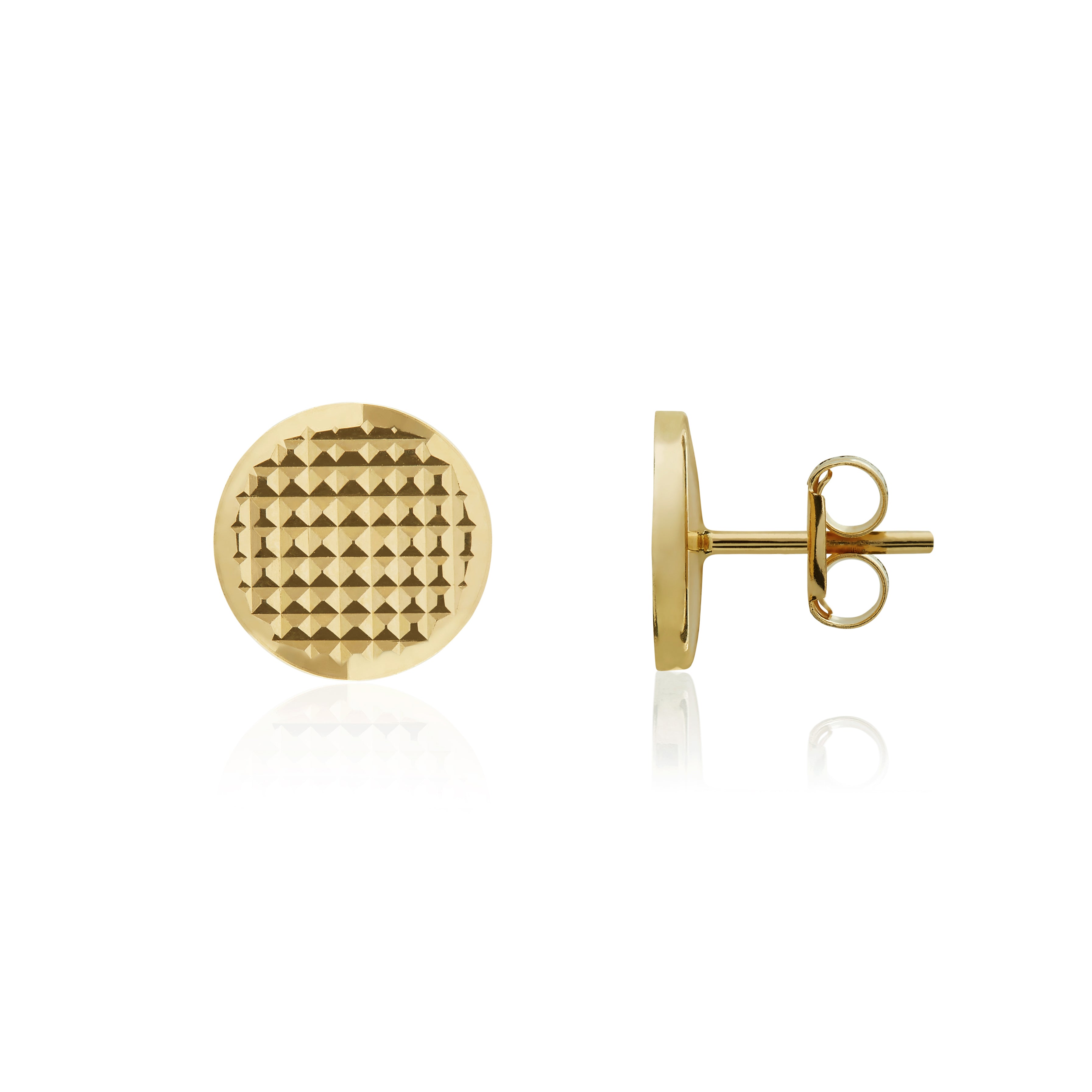 18ct yellow gold 6.5mm Flat Engine-Turned Disc Earrings