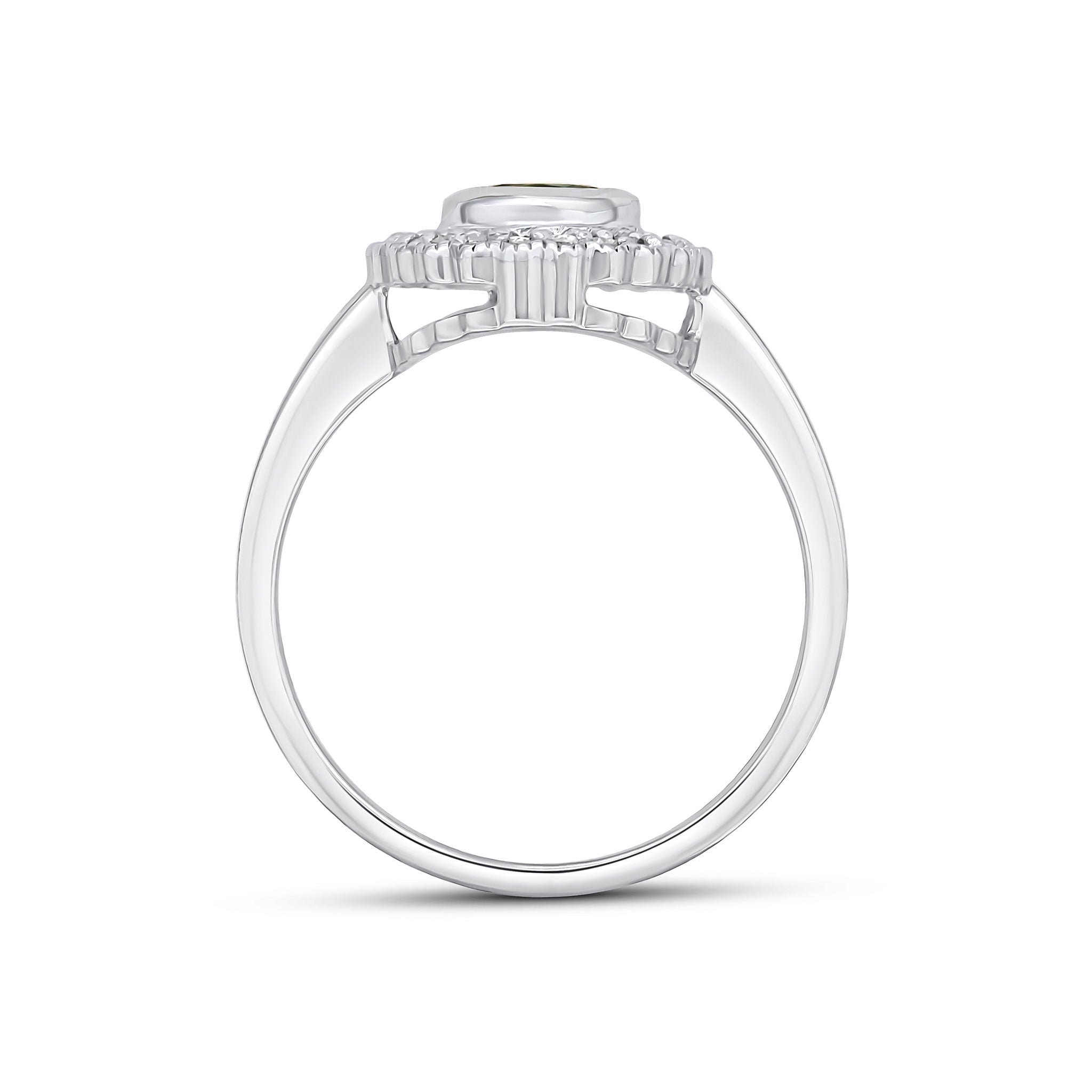9CT WHITE GOLD ROUND RUBOVER SAPPHIRE AND MILLEGRAIN ROUND DIAMOND CLUSTER RING 1