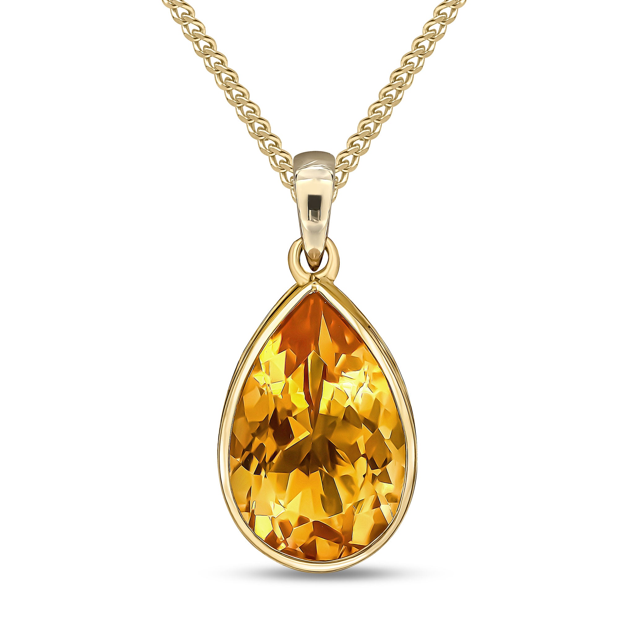 9ct Yellow Gold 14x9 Pear Shape Citrine Rubover Pendant