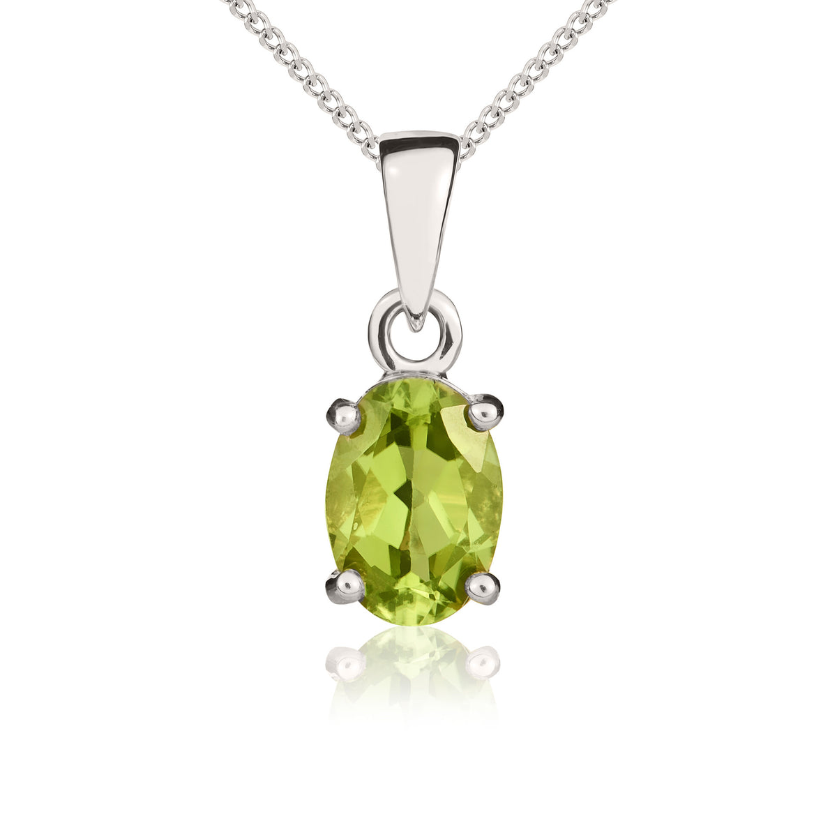 9ct White Gold 7x5 Oval Peridot Claw Pendant